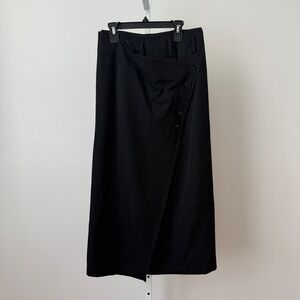 ALFASPIN STANDARD Black‎ 100% Wool Asymmetrical Wrap Skirt sz S Lagenlook Goth